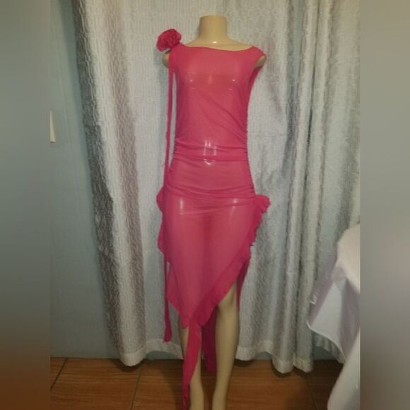 Women 3D Flower Irregular Ruffle Dress Y2k Sleeveless Split Long Dress LARGE - Picture 15 of 16